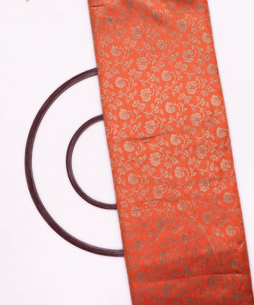 orange golden floral banarasi brocade silk fabric